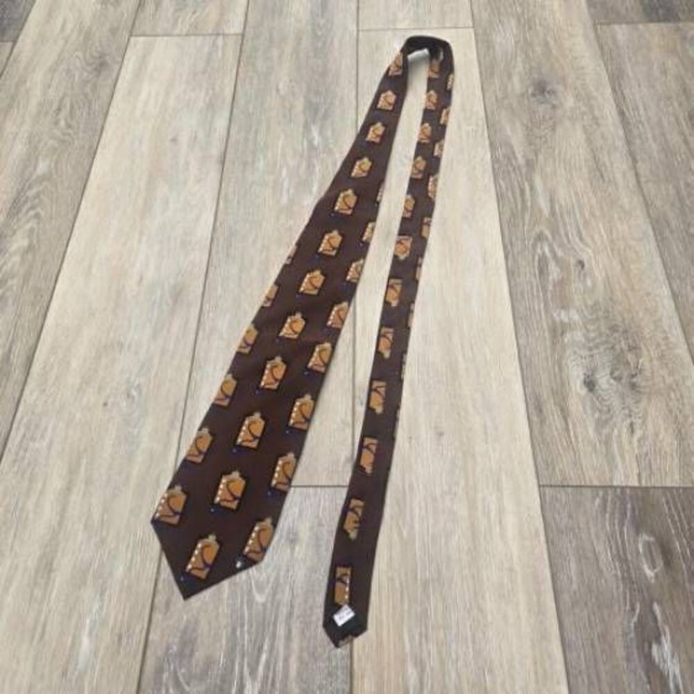 Nwt Vintage Vicky Davis "Checking Up" Doctor Tie silk brown with medical clipboa